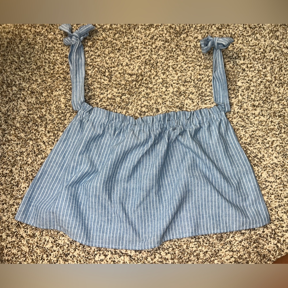 Blue Striped Sleeveless Crop Top